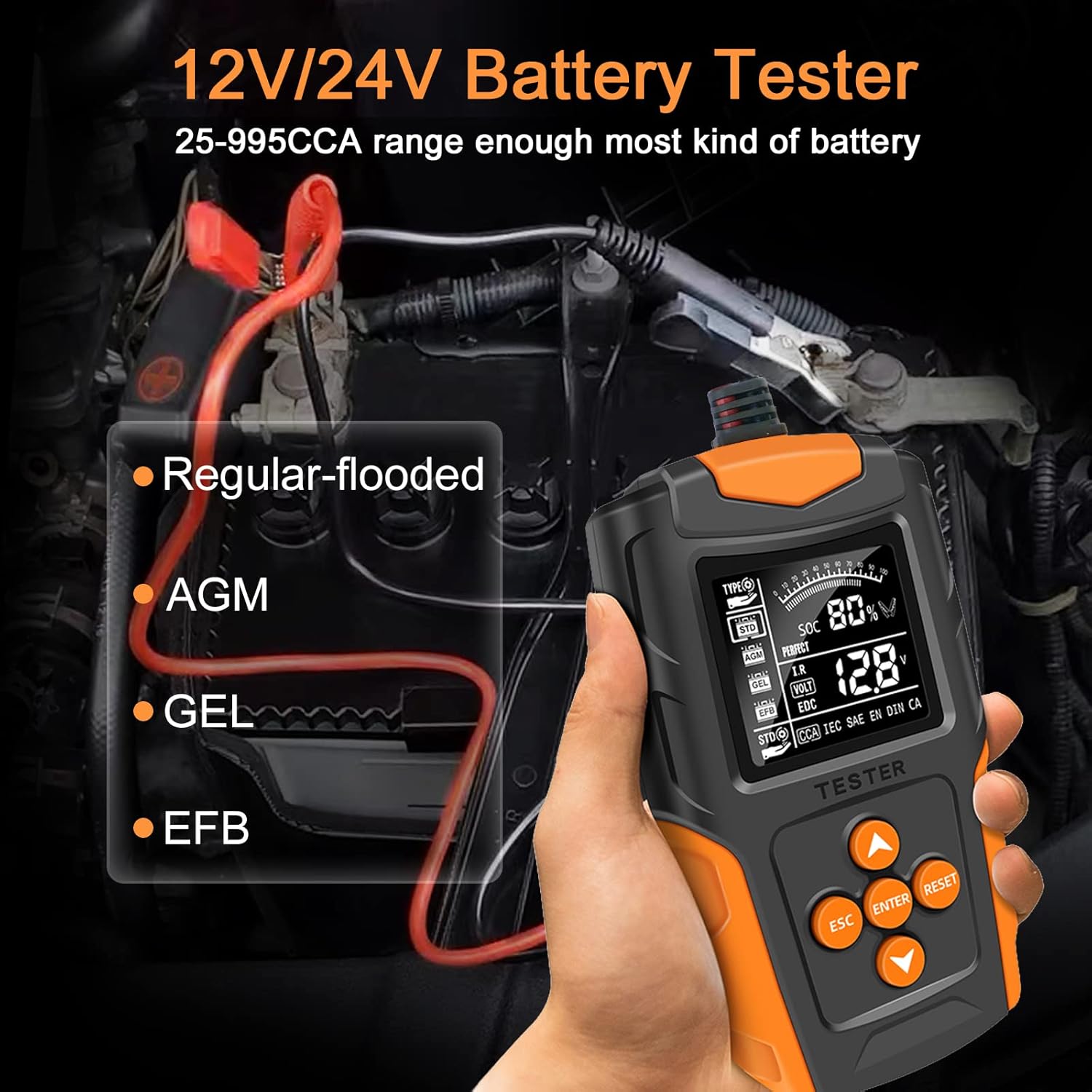 Car Battery Tester 12V 24V Automotive Battery Load Tester CCA Digital Auto Battery Analyzer Accurate Battery Diagnostic Tool for Car Truck Motorcycle ATV SUV Boat Yacht