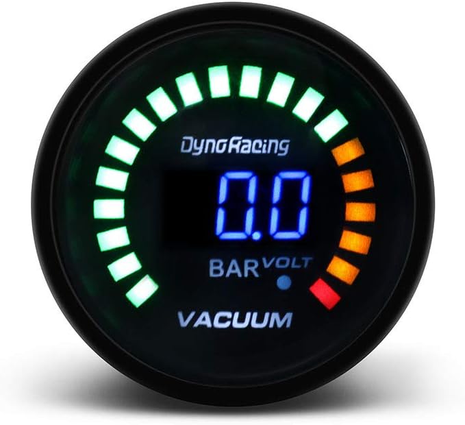 Dyno Racing 2 Inch 52mm LEDs Digital Car Vacuum -1-0 Bar Meter Racing Smoke Vacuum Gauge Analog Car Meter
