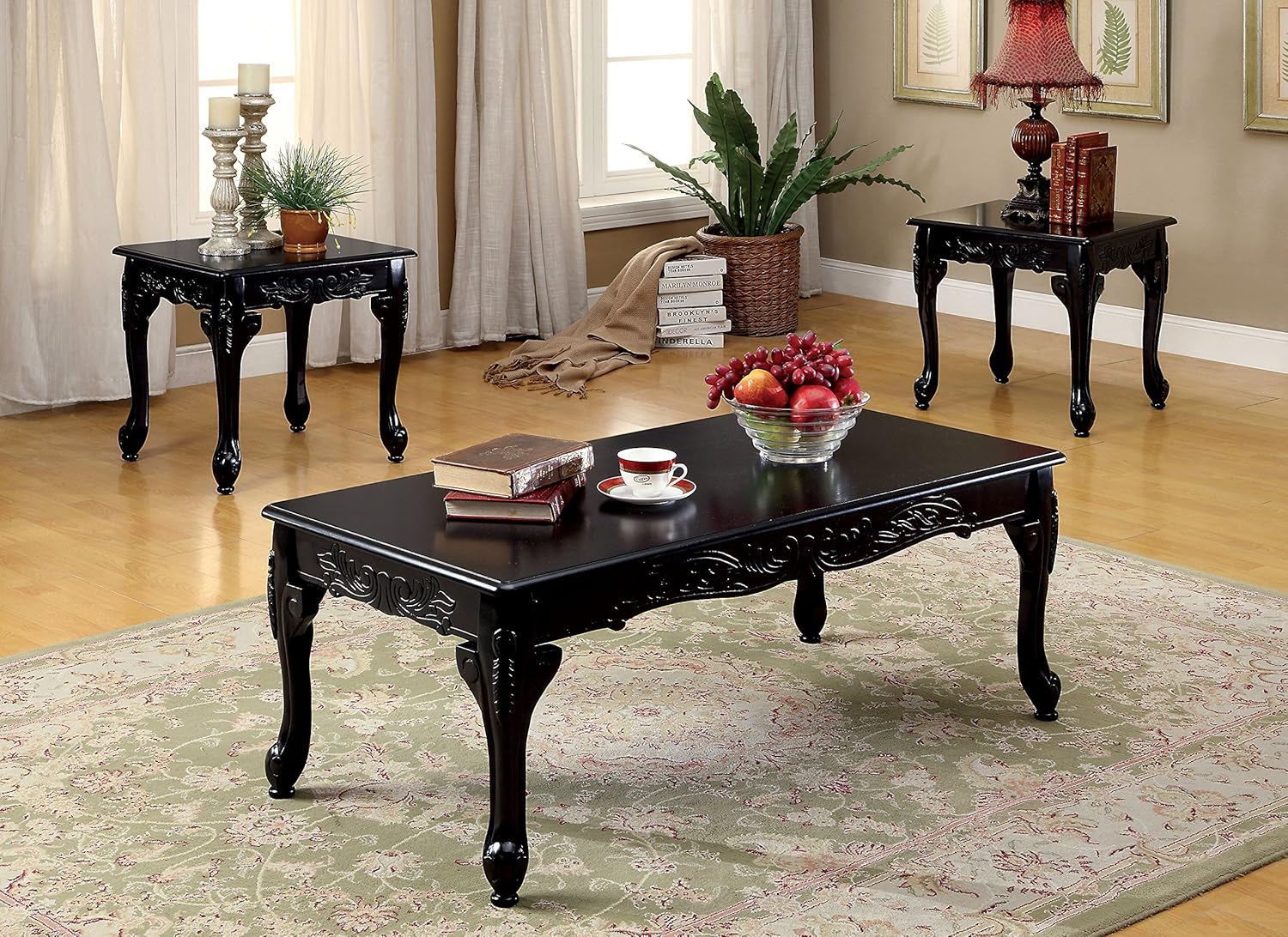 Furniture of America 3 Piece Chesapeake Table Set, Black
