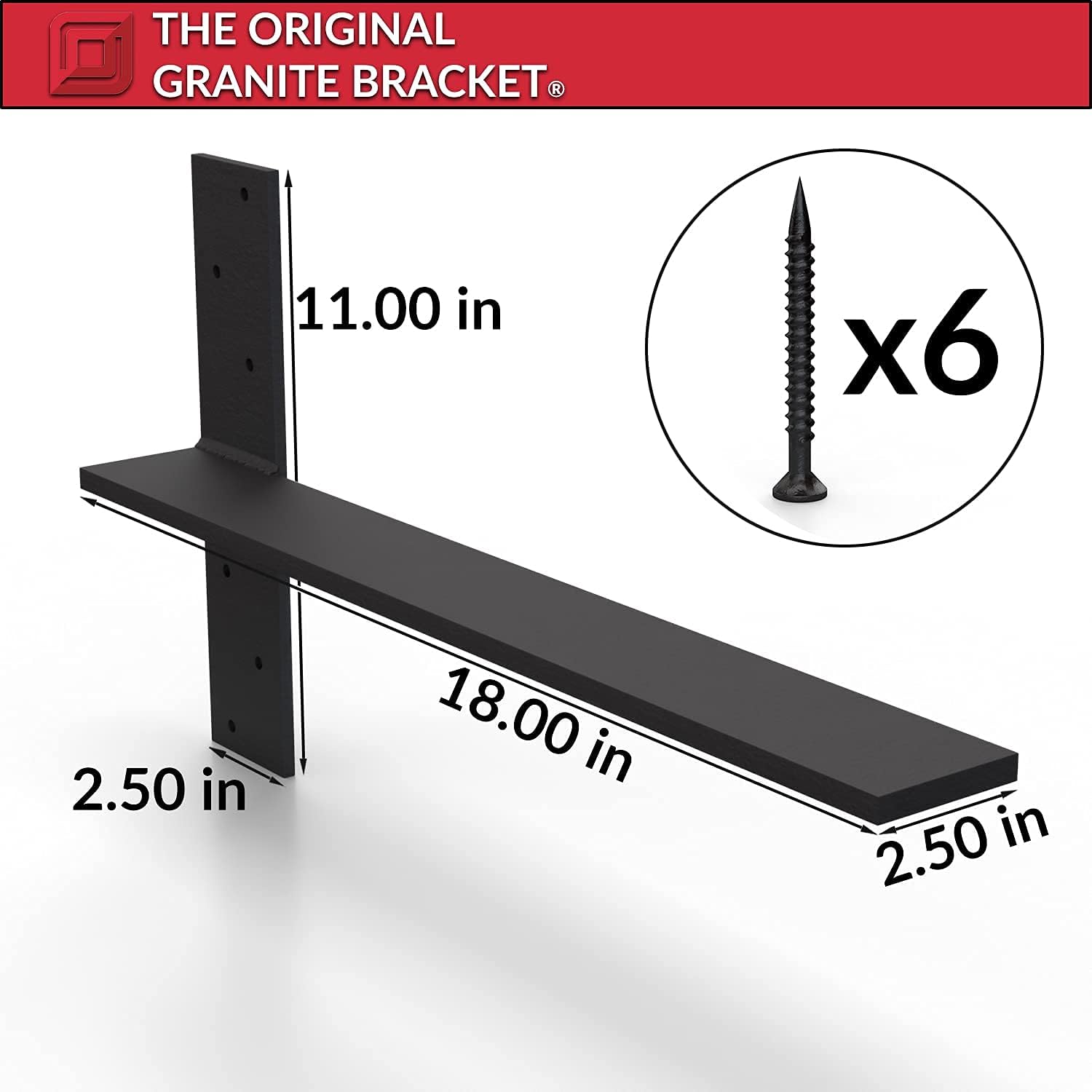 Solid Heavy Duty Steel Free Hanging Shelf Bracket, 1 Count, 18 inch Universal, DIY Projects, Made with American Steel, Hardware Included by Original Granite Bracket Pack of 2
