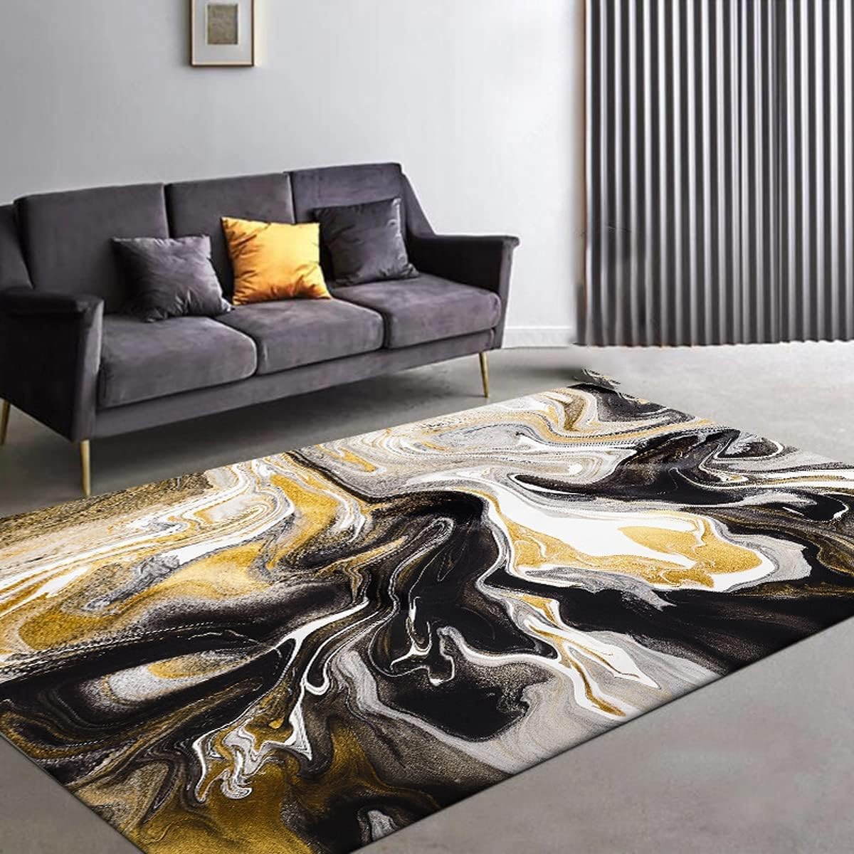 Modern Abstract Area Carpet6x8feet Abstract Printing Fluffy Living Room Carpet Black Gold Magic Room Decoration Bedroom Kitchen Living Room Home Decoration Floor Mat