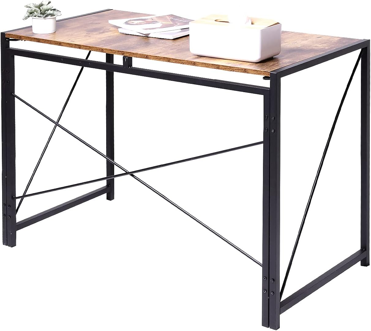 Hanekuc Folding Portable Office Desk,40 Inch Writing Computer Desk Space Saving No Assembly Required, Black Pack of 2