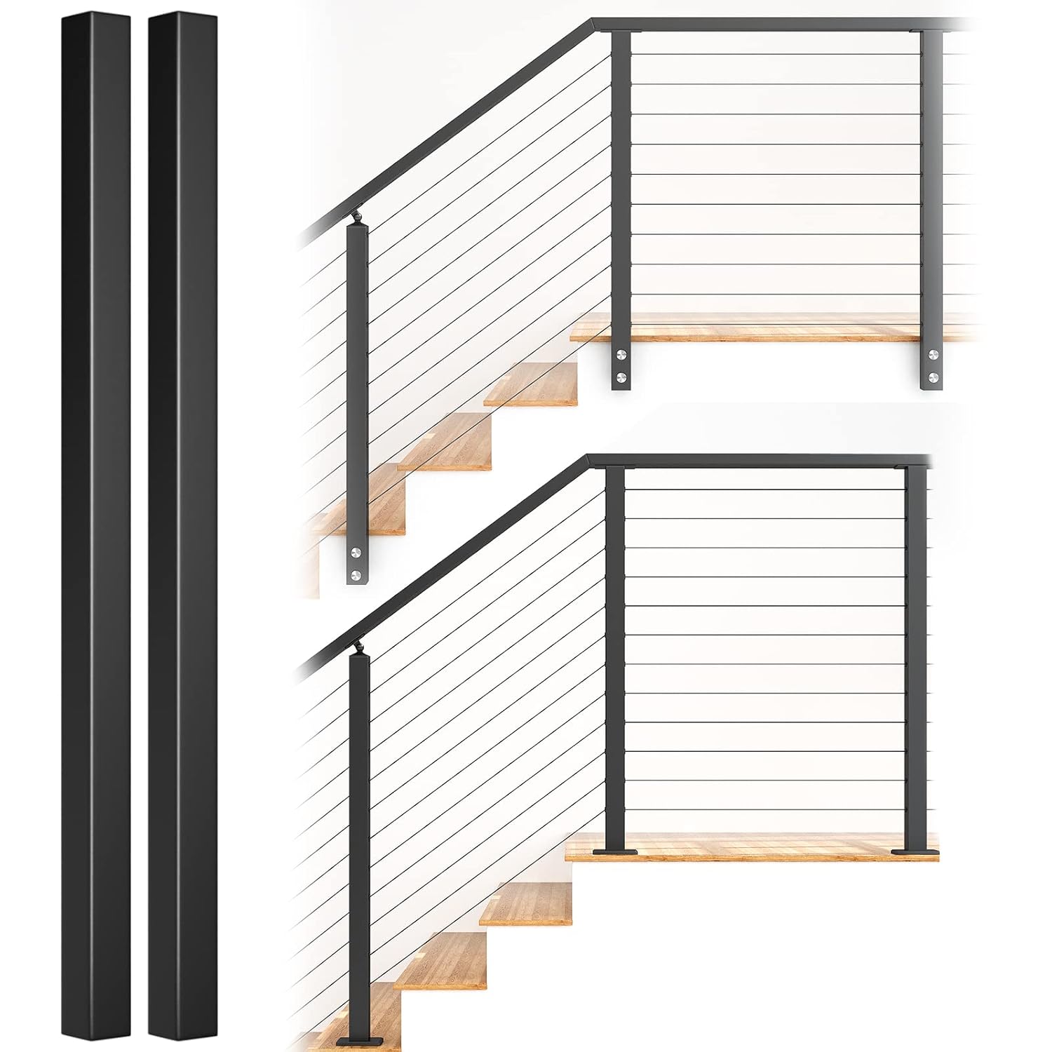Muzata Cable Railing Post 2-Pack 36-42 inch Assembled Weldless 2