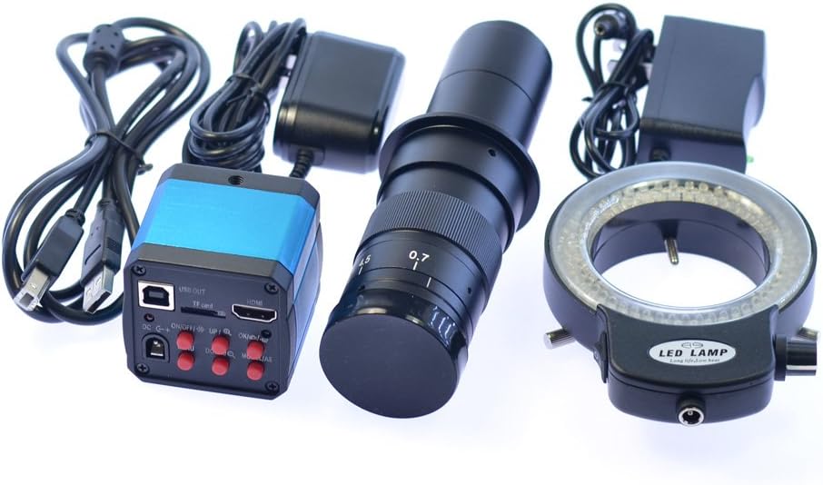 HAYEAR 14MP HDMI HD USB Digital Industry Video Microscope Camera Set+Big Boom Stand Universal Bracket +180X C-Mount Lens+144 LED Light + 8