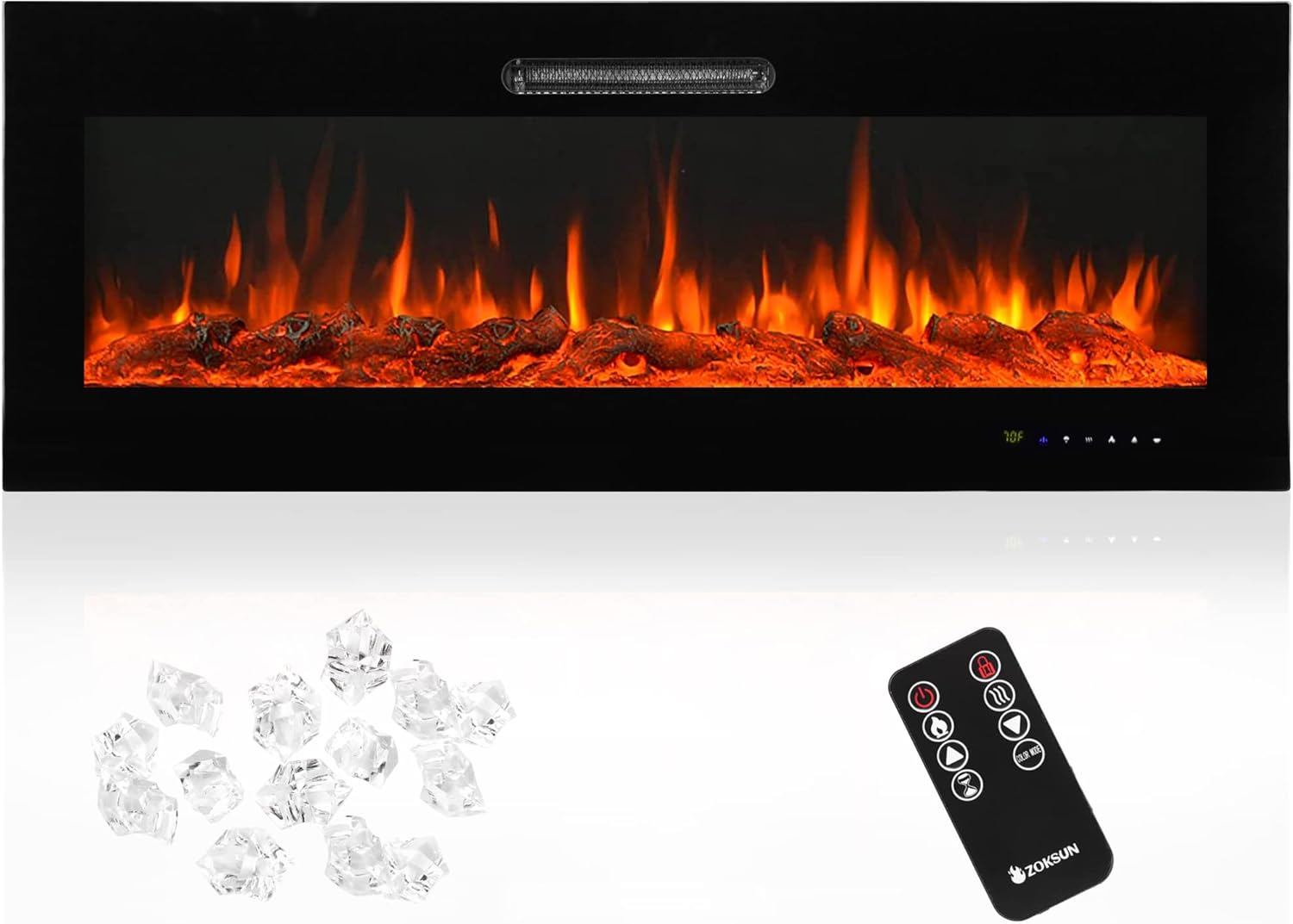 ZOKSUN 50 inch Electric Fireplace Recessed and Wall Mounted & in-Wall with Remote Control, Crystals & Log Sets, Freestanding Fireplace with Timer, 9 Flame Colors, Child Safety Lock, 750W/1500W