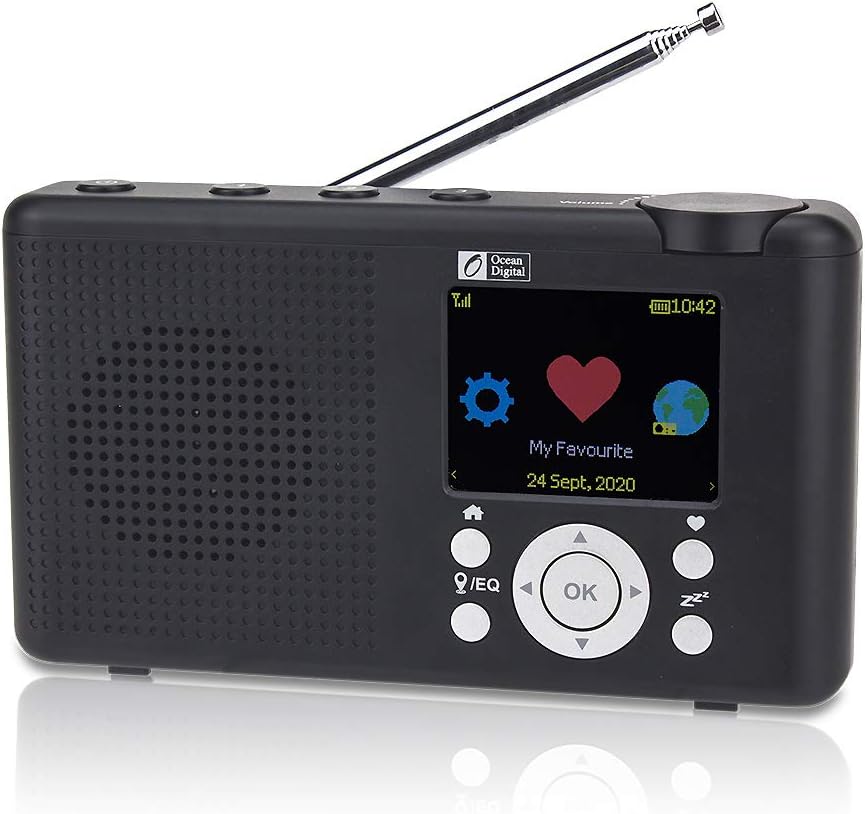 Ocean Digital WR-23F Portable FM Internet Radio 2.4” Color LCD Rechargeable Battery Wi-Fi Bluetooth UPnP & DLNA Player (Black)