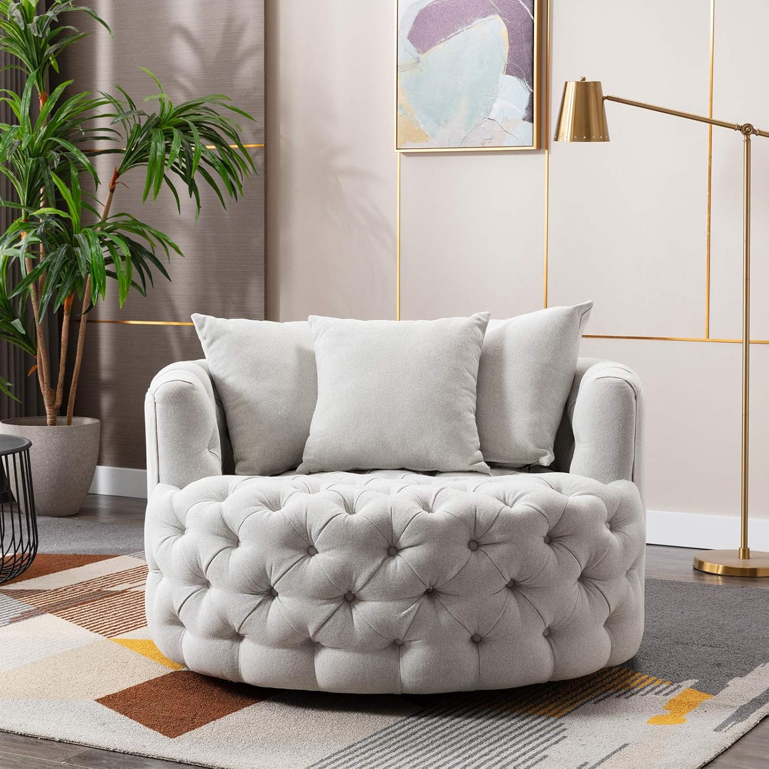 Pannow Modern Akili Swivel Accent Sofa Barrel Chair, Lounge Swivel Barrel Chair 42.9 Inch Linen 360&deg;Swivel for Hotel Living Room/Modern Leisure Chair