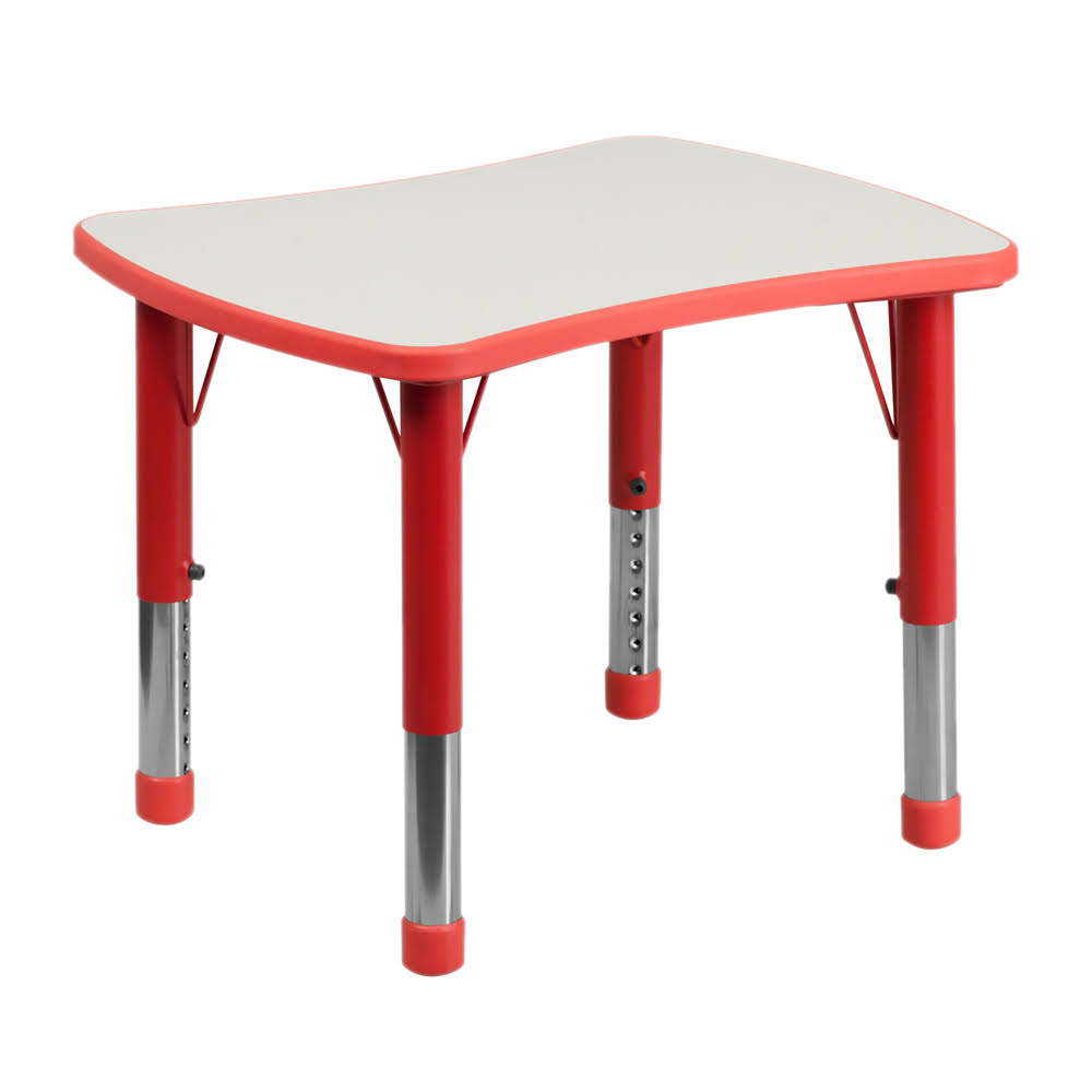 Offex Rectangular Plastic Height Adjustable Activity Table with Grey Top - Red