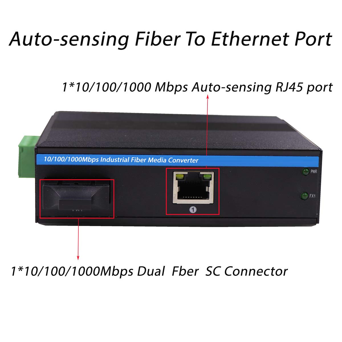 Gigabit Hardened Ethernet Media Converter, Single Mode, Duplex, Industrial Fiber SC to Network Switch, DIN-Rail/Wall Mount,9-52VDC Input,IP 40 Safety Class Pack of 2