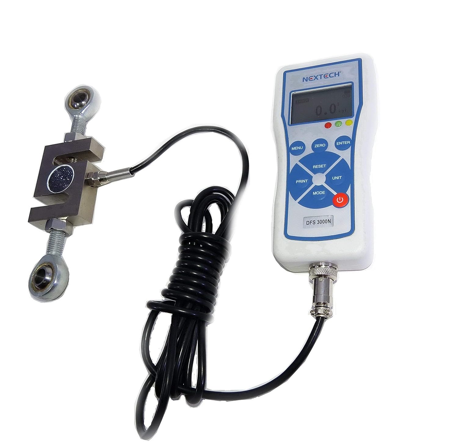 Nextech DFS-X5000 (5000N/1100lbf/500kgf) Digital Force Gauge with External S-Beam Load Cell, Peak/Track Mode, Pass/Fail LED,USB Output, Back-Lit Graphic LCD,Metal Enclosure