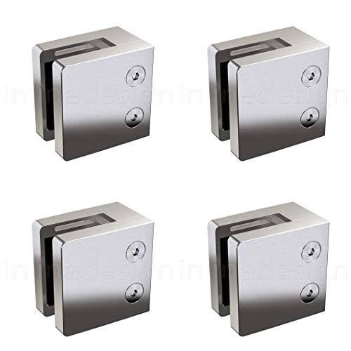 InlineDesign 4 x Large 2.17x22 Square Glass Clamp for Flat Surface (Stainless Steel 316) by Inline