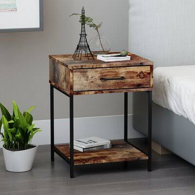 1 - Drawer Nightstand Mercer41 Color: Rotten Wood/Black