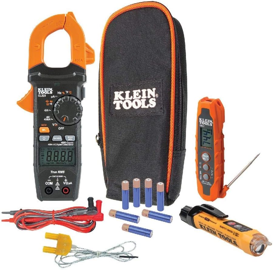 Klein Tools CL320KIT HVAC Kit for HVAC Testing; Digital Clamp Meter, Non-Contact Voltage Tester, and Infrared/Probe Thermometer