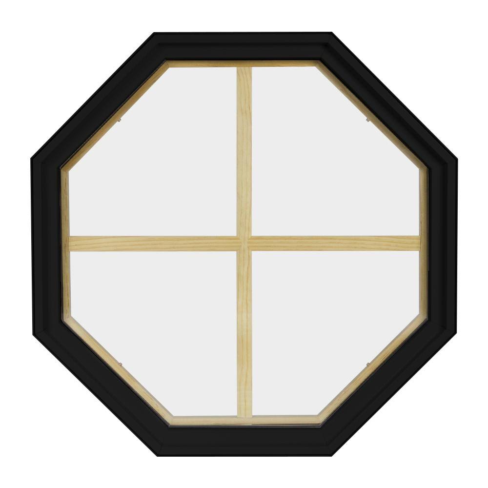 Frontline 36 in. x 36 in. Octagon Black 4-9/16 in. Jamb 4-Lite Grille Geometric Aluminum Clad Wood Window
