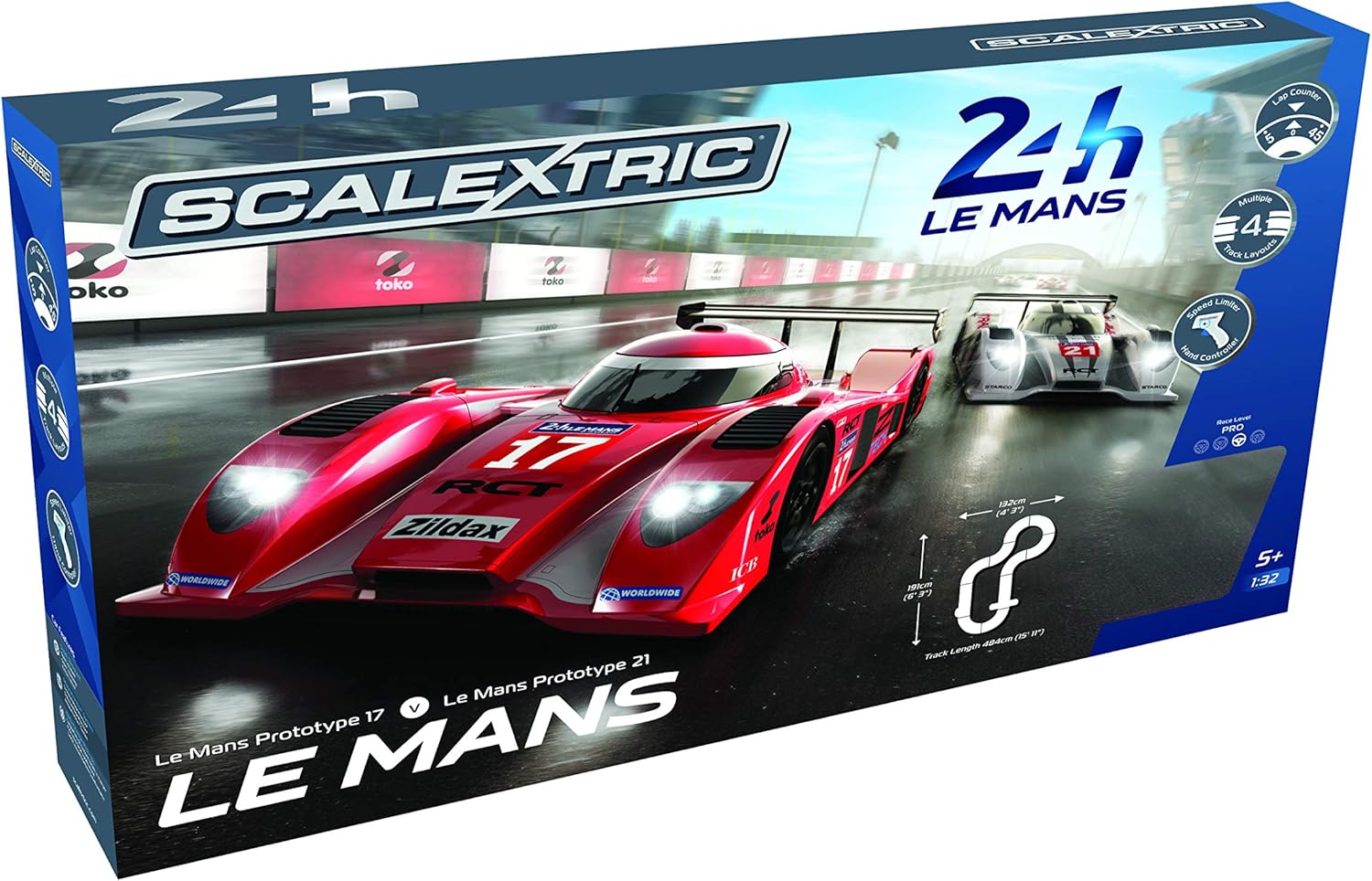 Scalextric C1368T 24 Hr Le Mans Sports Cars Slot Car Analog 1:32 Race Track Set, Red/White/Black