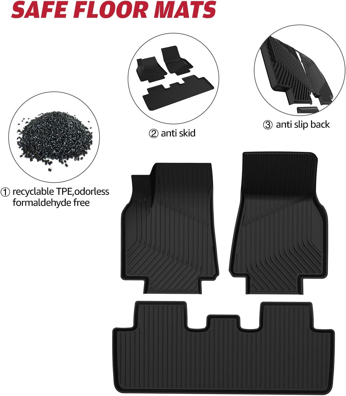 A & UTV PRO Floor Mats Fit for 2021 2022 Tesla Model Y, All Weather Waterproof 3D Floor Liners, Front & 2nd 2 Row Seat TPE Slush Liner Black Accessories