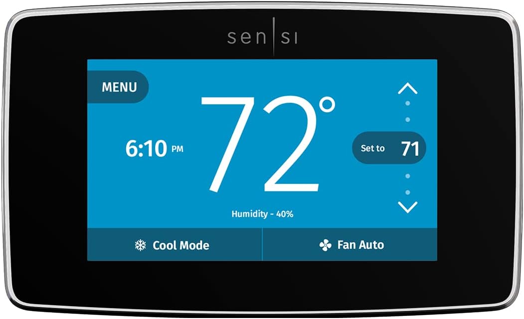 Emerson Sensi Touch Wi-Fi Smart Thermostat with Touchscreen Color Display, Works with Alexa, Energy Star Certified, C-wire Required, ST75 Black 5.625