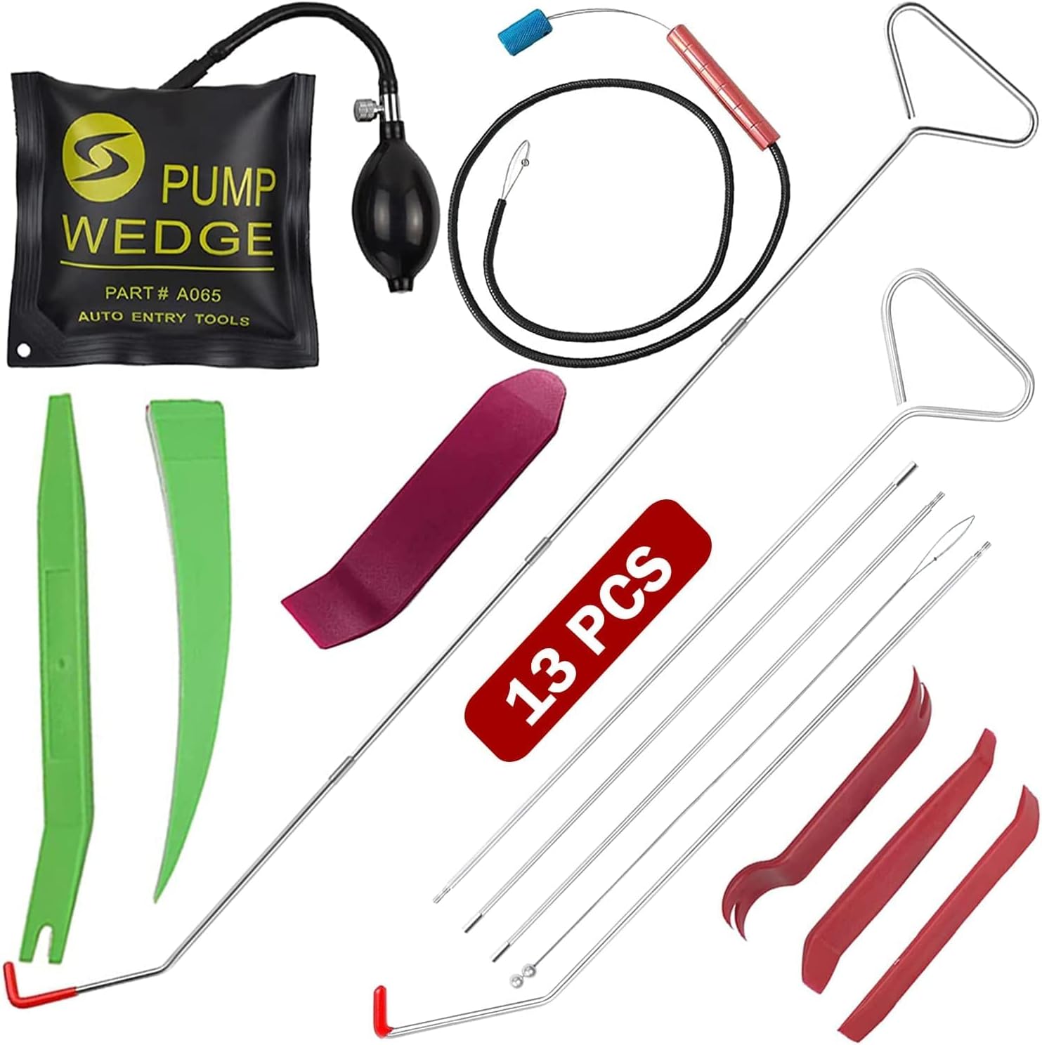 AMOSTBY Car Tool Kit 13PCS,Professional Essential Puller Set, Long Reach Grabber, Trim Removal Tool, Air Pump Bag