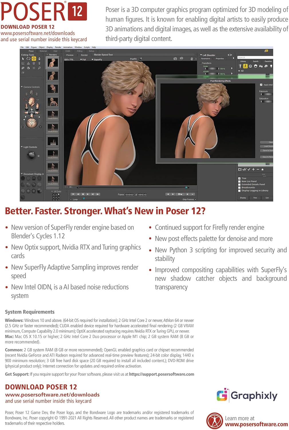 Poser 12 | The Premier 3D Rendering & Animation Software for PC and Mac OS | Easily create art and animation with 3D characters [Keycard]