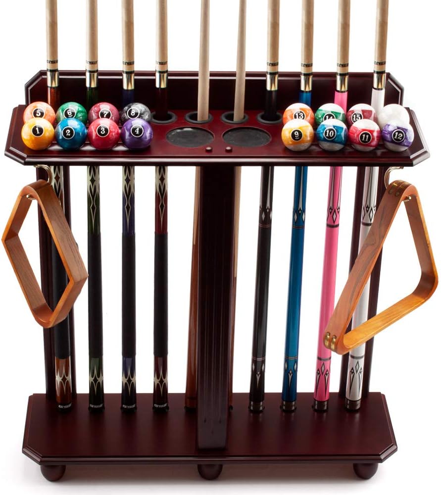 GSE Games & Sports Expert Floor Stand Billiard Pool Cue Racks. Holds 10 Pool Cues and Full Set of Pool Balls