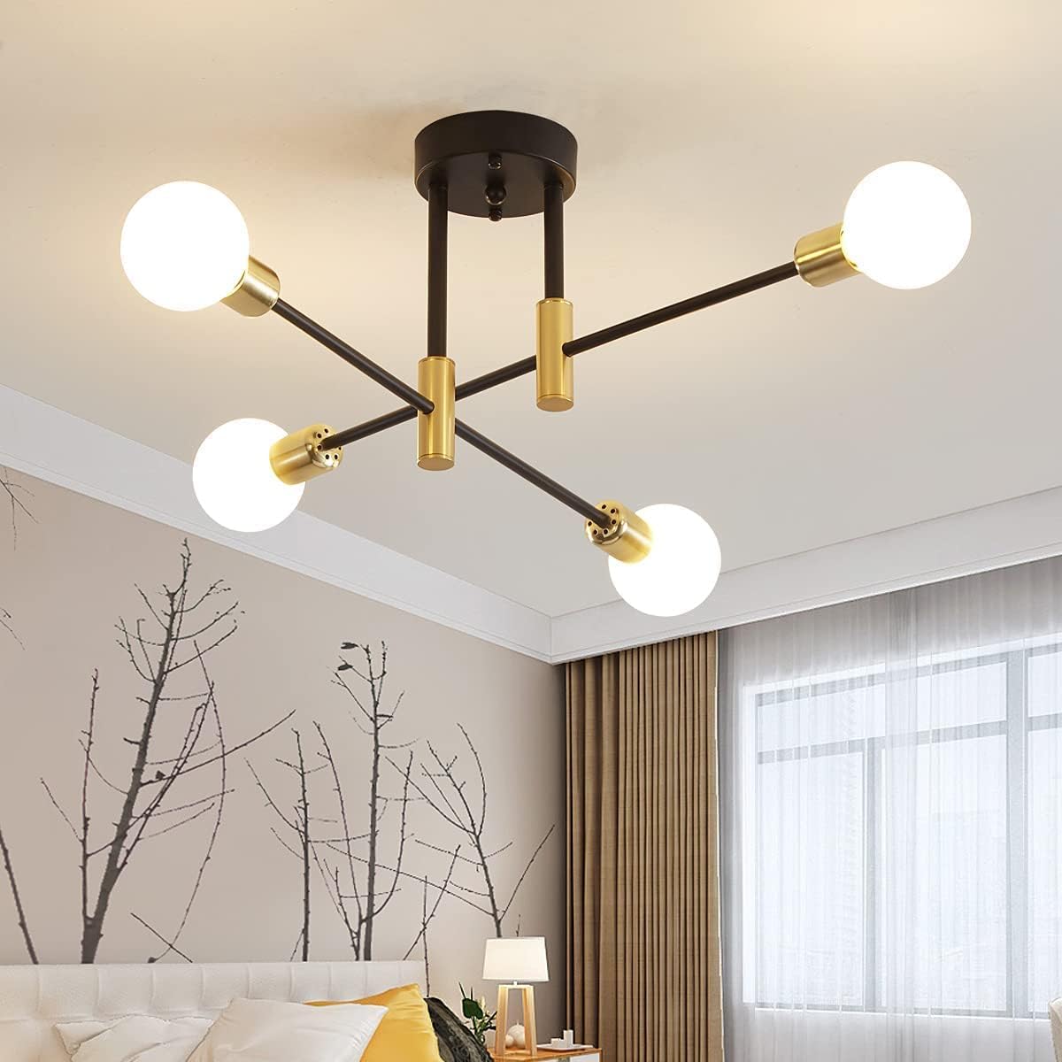 Sputnik Chandelier Mid Century Modern Nordic Pendant Lighting 8 Lights Ceiling Light Fixture Black Light for Living Room,Kitchen,Bedroom,Dining Room