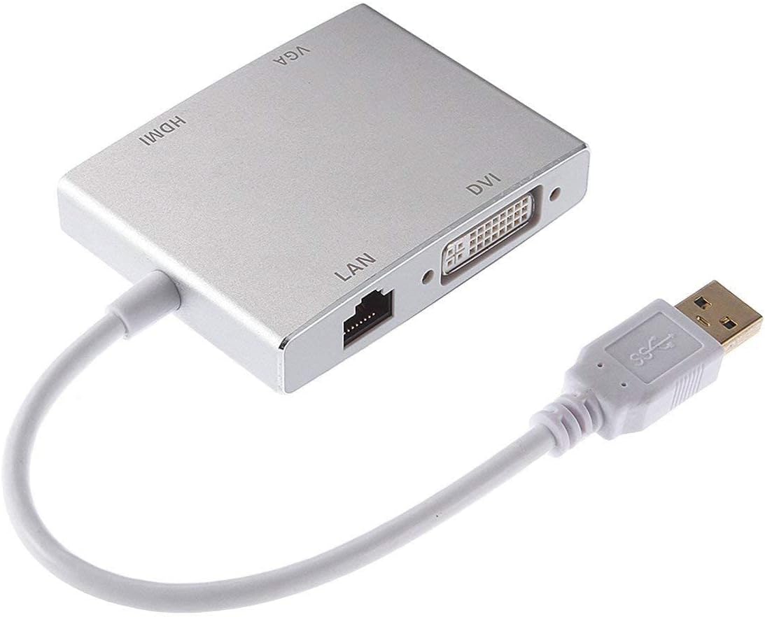 WJESOG USB 3.0 to HDMI & DVI/VGA + RJ45 100M Ethernet Network Adapter Converter,USB Video Converter Laptop Docking Station for Windows Mac Ubuntu Android