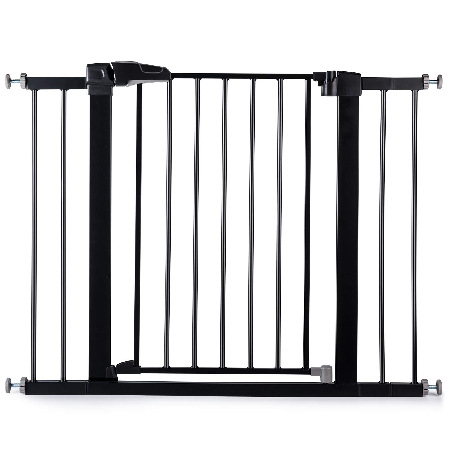 BABELIO 26-40 Inch Easy Install Extra Wide Pressure Mounted Metal Baby Gate, No Drilling, No Tools Required, with Wall Protectors and Extenders (Black)