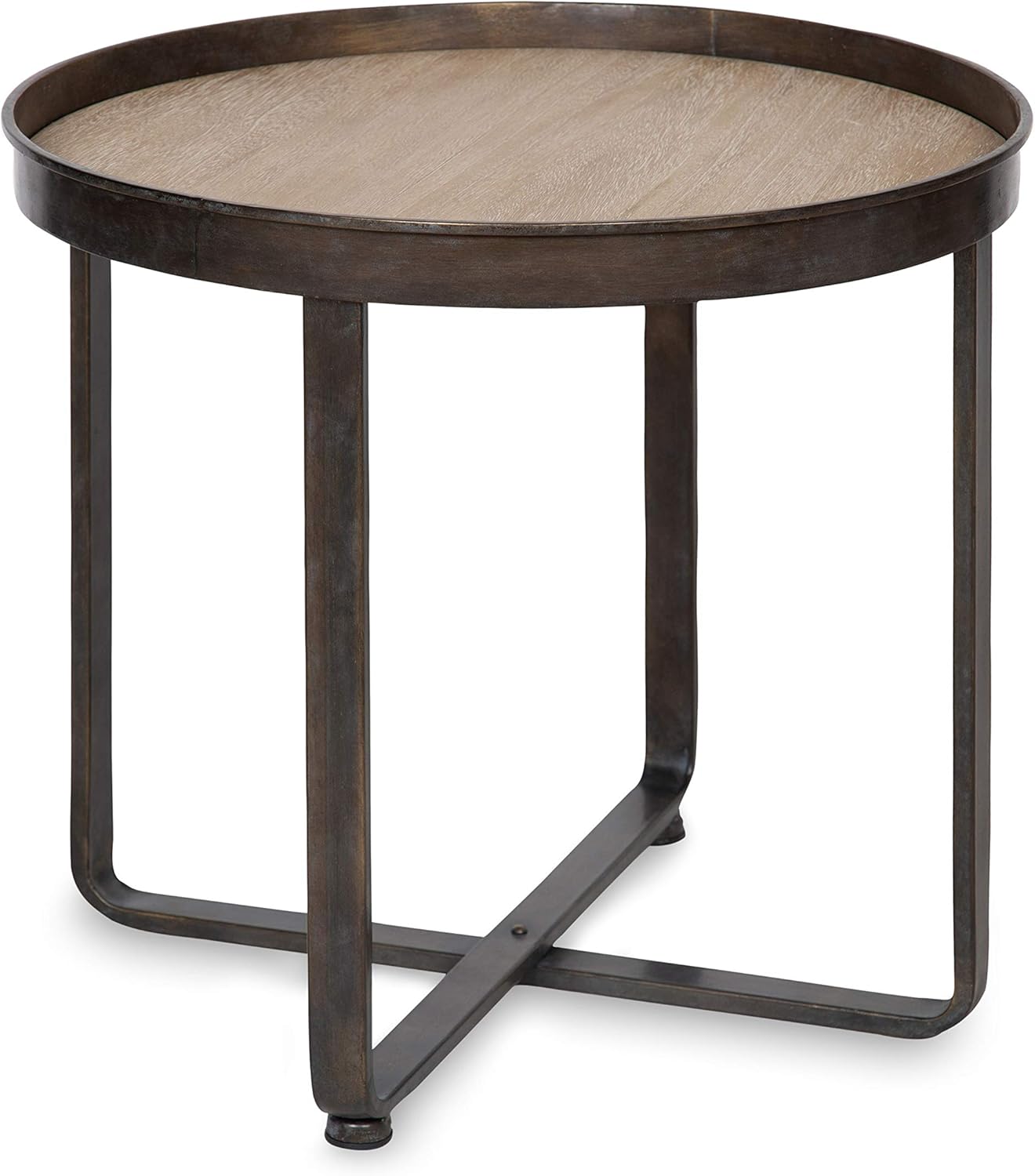 Kate and Laurel Zabel Modern Round Metal End Table with Criss Cross Base, Bronze and Black