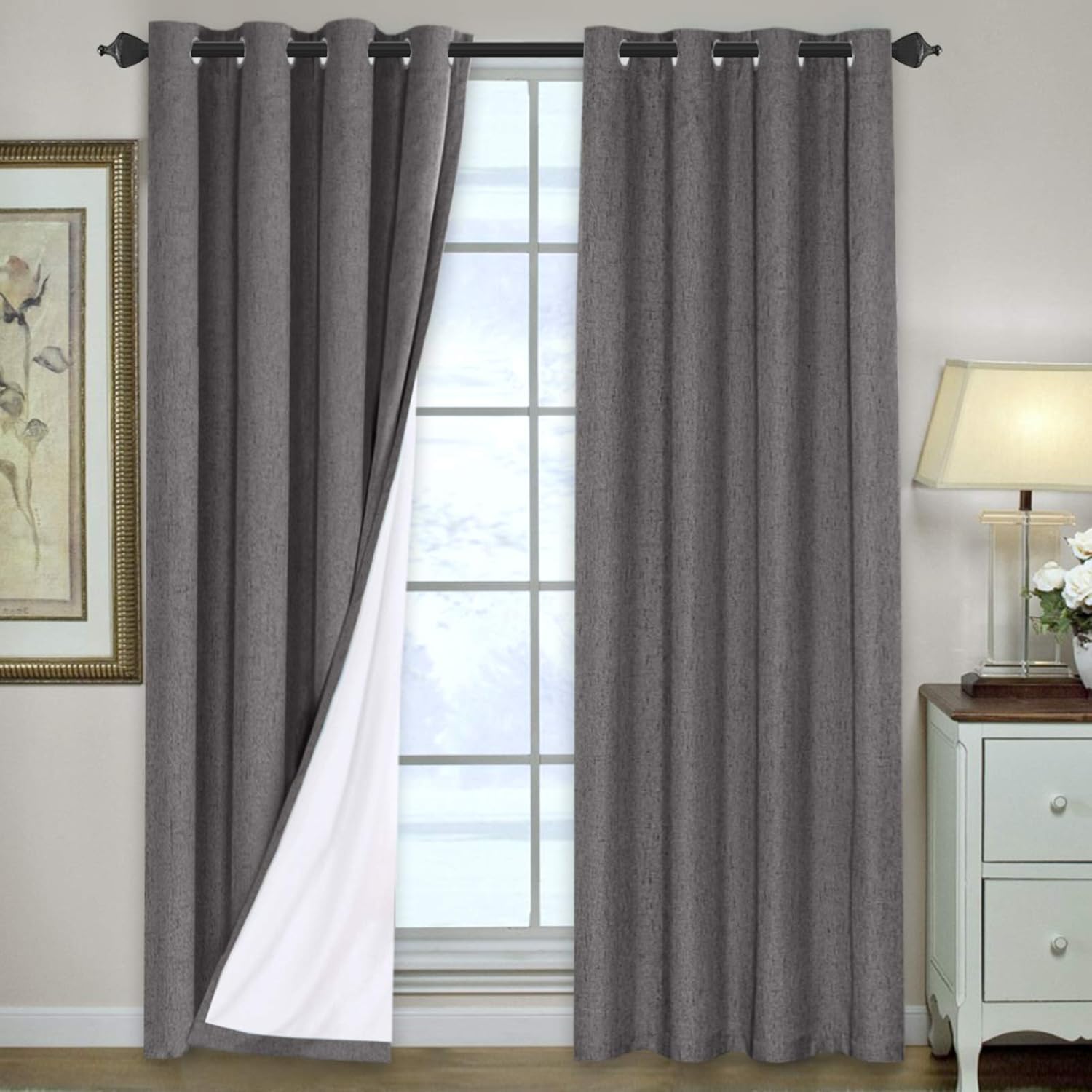 H.VERSAILTEX 100% Blackout Curtains for Bedroom Thermal Insulated Linen Textured Curtains Heat and Full Light Blocking Drapes Living Room Curtains 2 Panel Sets, 52x96 - Inch, Natural