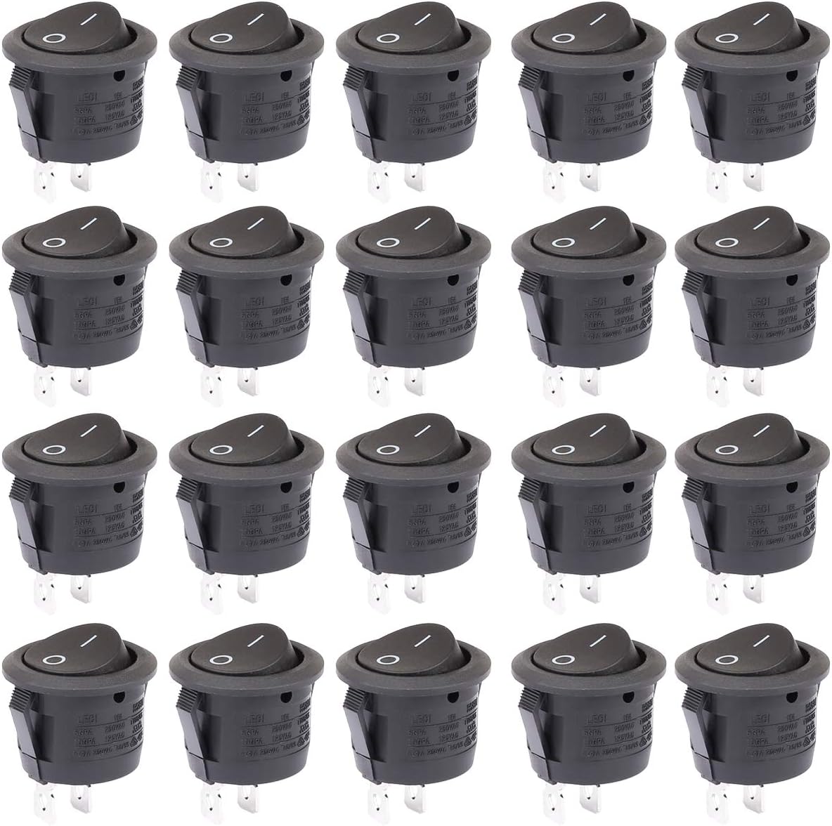 Clyxgs Rocker Switch Rocker Switch 6A 250VAC 10A/125VAC Off/ON 2 Feet 10PCS