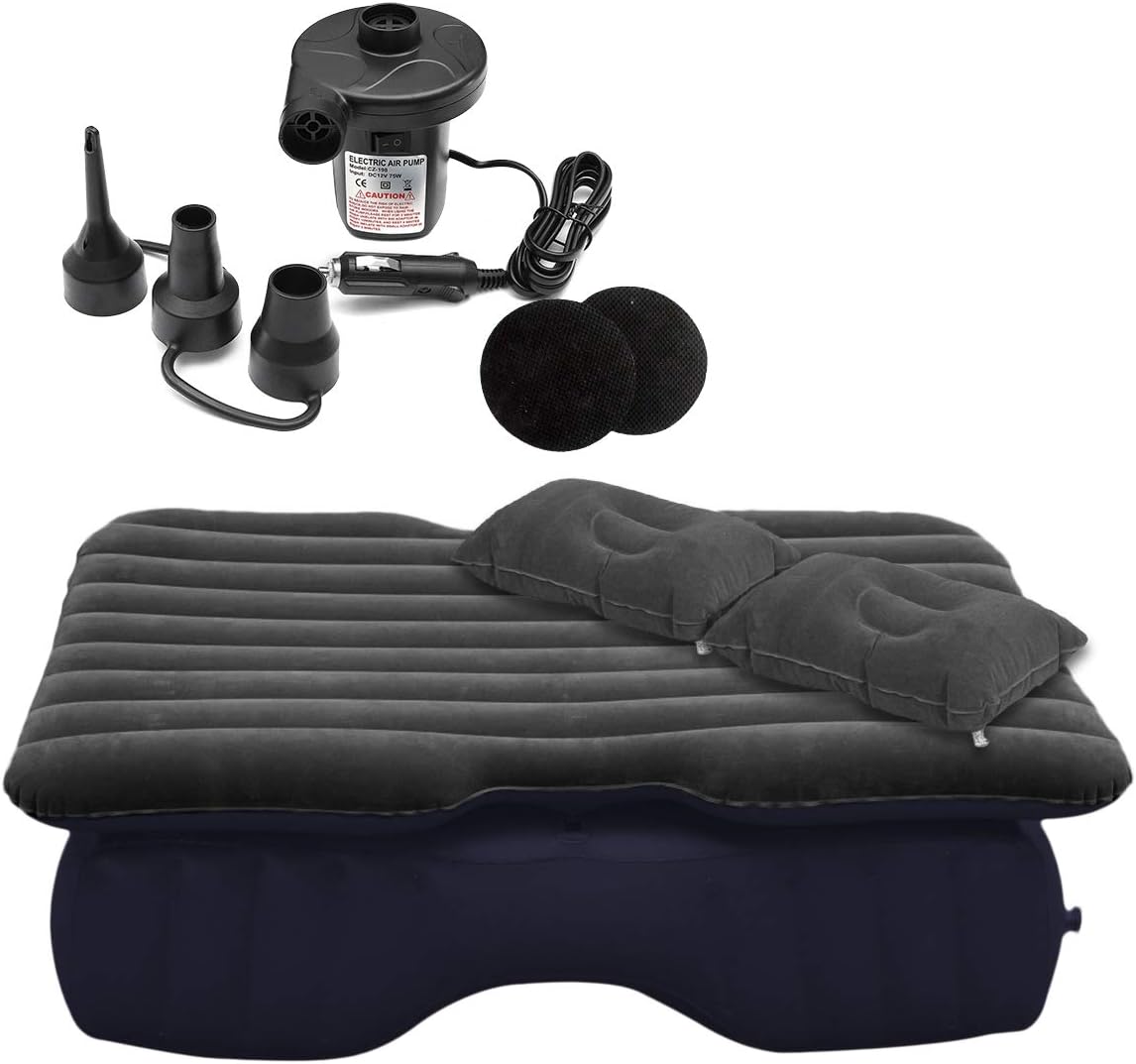 Zone Tech Inflatable Car Travel Air Mattress Back Seat &ndash; Pump Kit Premium Quality- Vacation Camping-Sleep Blow Up Pad Car Bed Back Seat Inflatable Air Mattress with 2 Air Pillows Car SUV Universal Fit