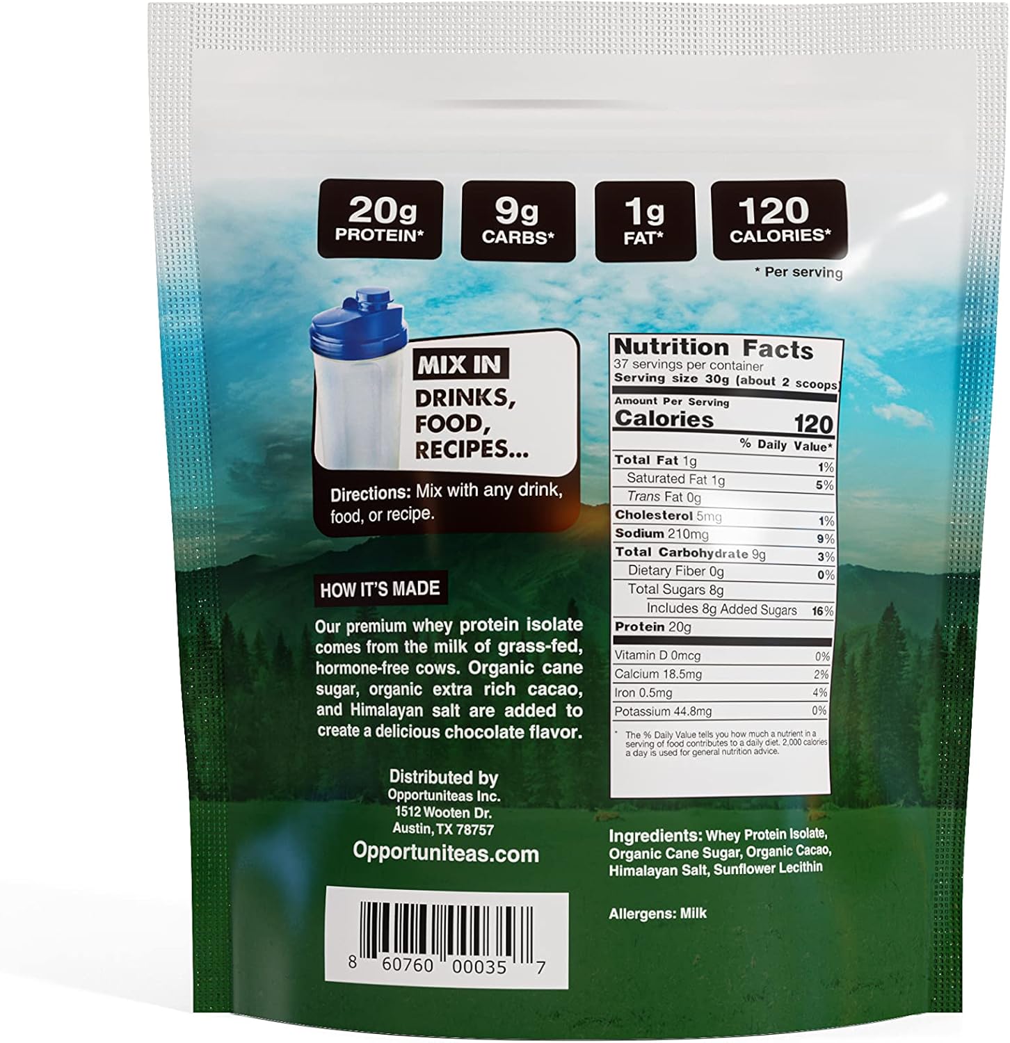 Chocolate Whey Protein Powder - Grass Fed Whey Isolate + Organic Cacao + Real Sugar + Himalayan Salt - Delicious Taste for Shakes, Smoothies, Cooking & Baking Recipes - Gluten Free & Non GMO - 5 Pound