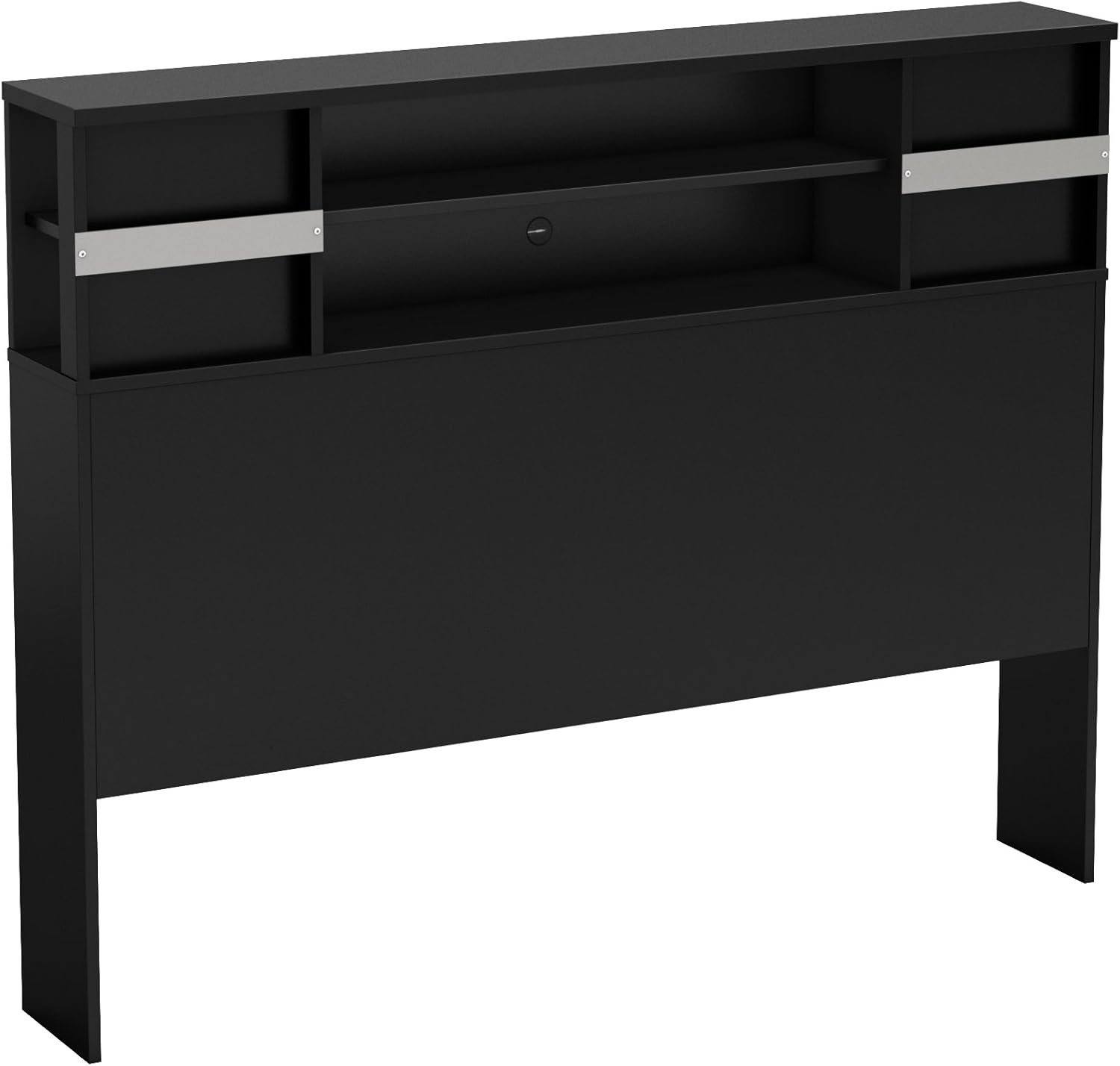 South Shore Step One Bookcase Headboard with Compartment Storage, Full 54-inch, Pure Black