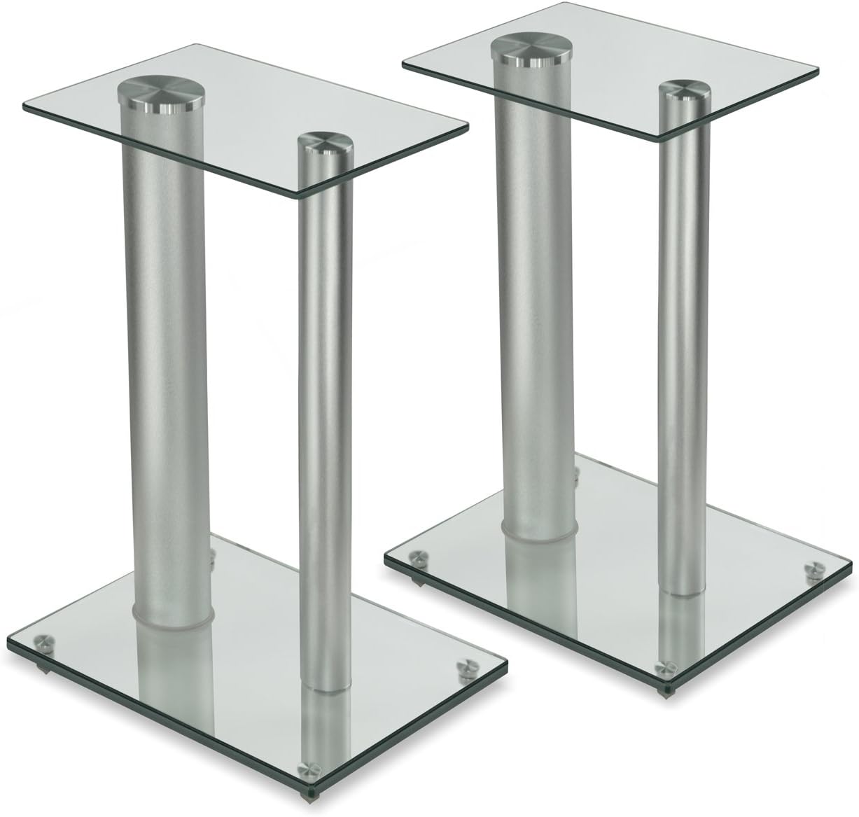 Mount-It! Floor Speaker Stands for Satellite Speakers and Surround Sound (5.1 and 2.1) Systems, Glass and Aluminum, 23 Inches High, 22 lbs Weight Capacity, Black