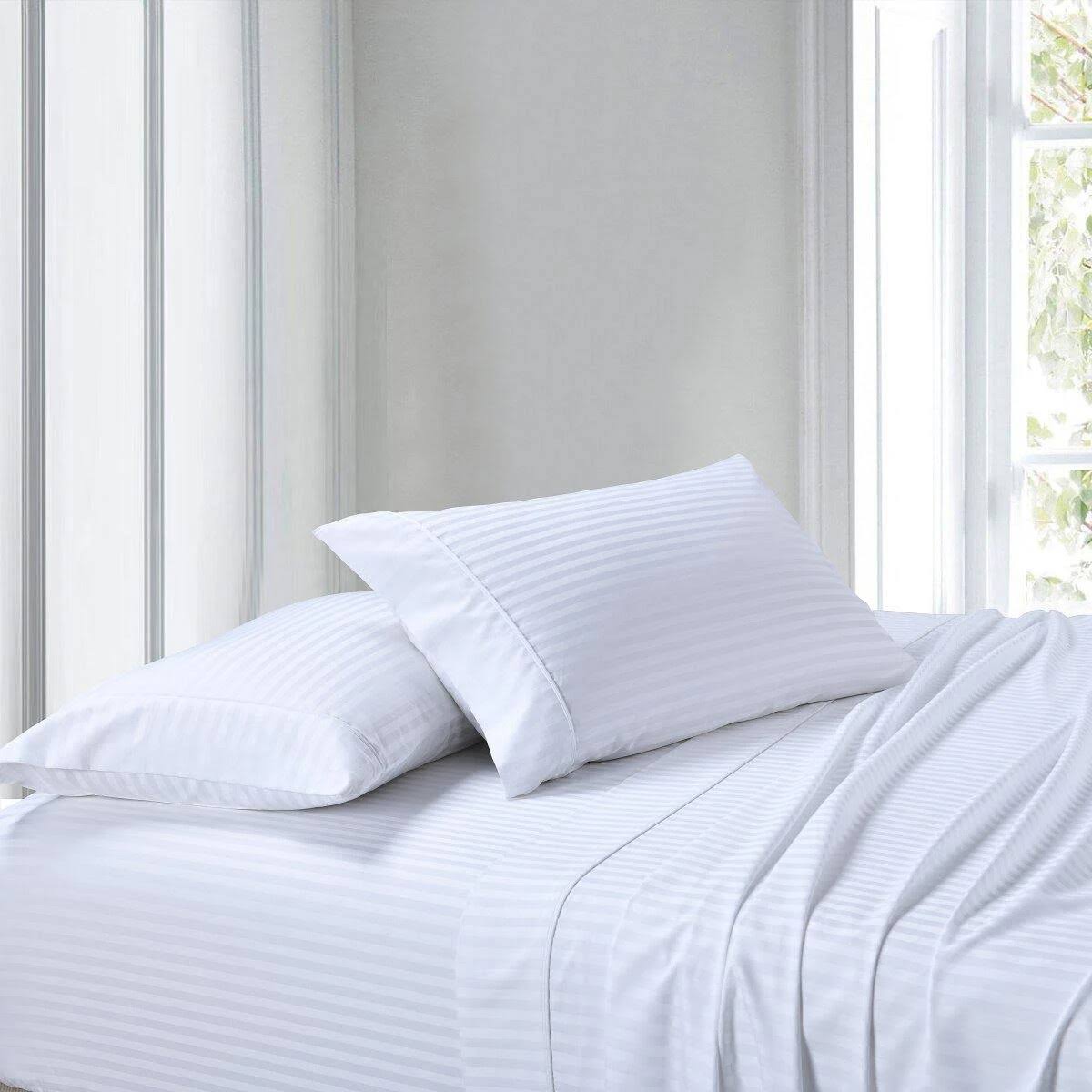 Waterbed Sheets Attached 300TC Striped Super Single Waterbed / White