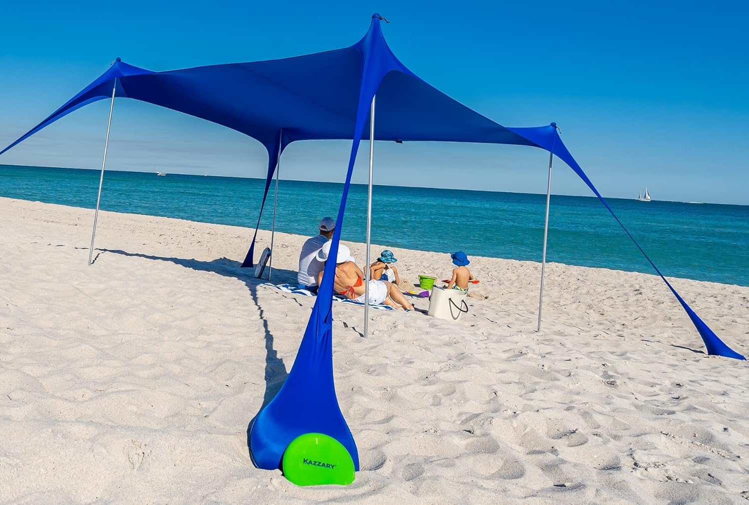 KAZZARY Beach Tent Pop Up Canopy Sun Shelter UPF50+ Lightweight Outdoor Shade with Frisbee Shovel, Ground Pegs and Stability Poles, Portable Set for Family Fun Trips