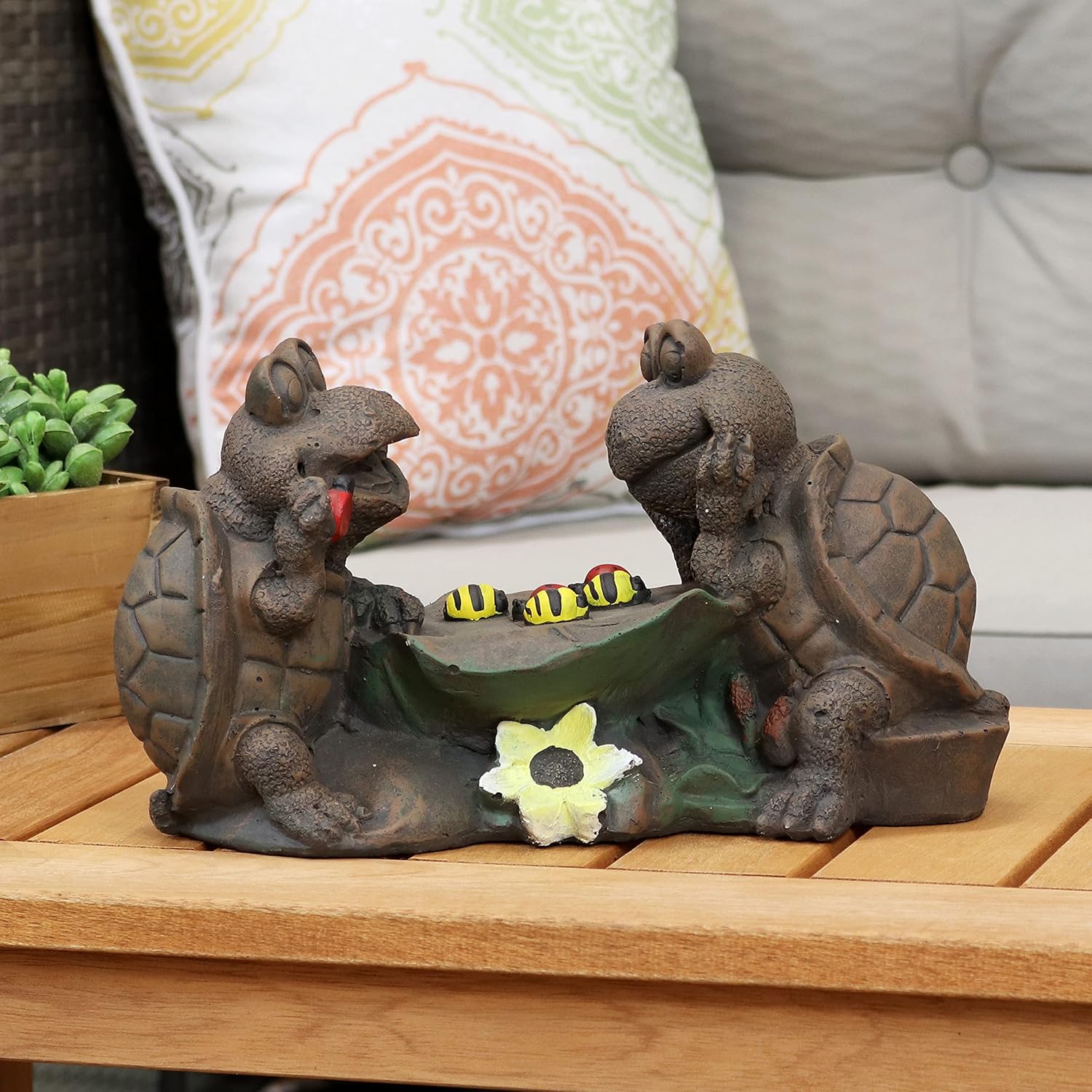 Sunnydaze Tic Tac Toe Turtles Concrete Garden Statue - Stylish Turtle Outdoor Decor - Perfect for The Front Porch, Backyard, Deck, or Patio - with Colorful Ladybug and Bumblebee Pieces - 7.5-Inch