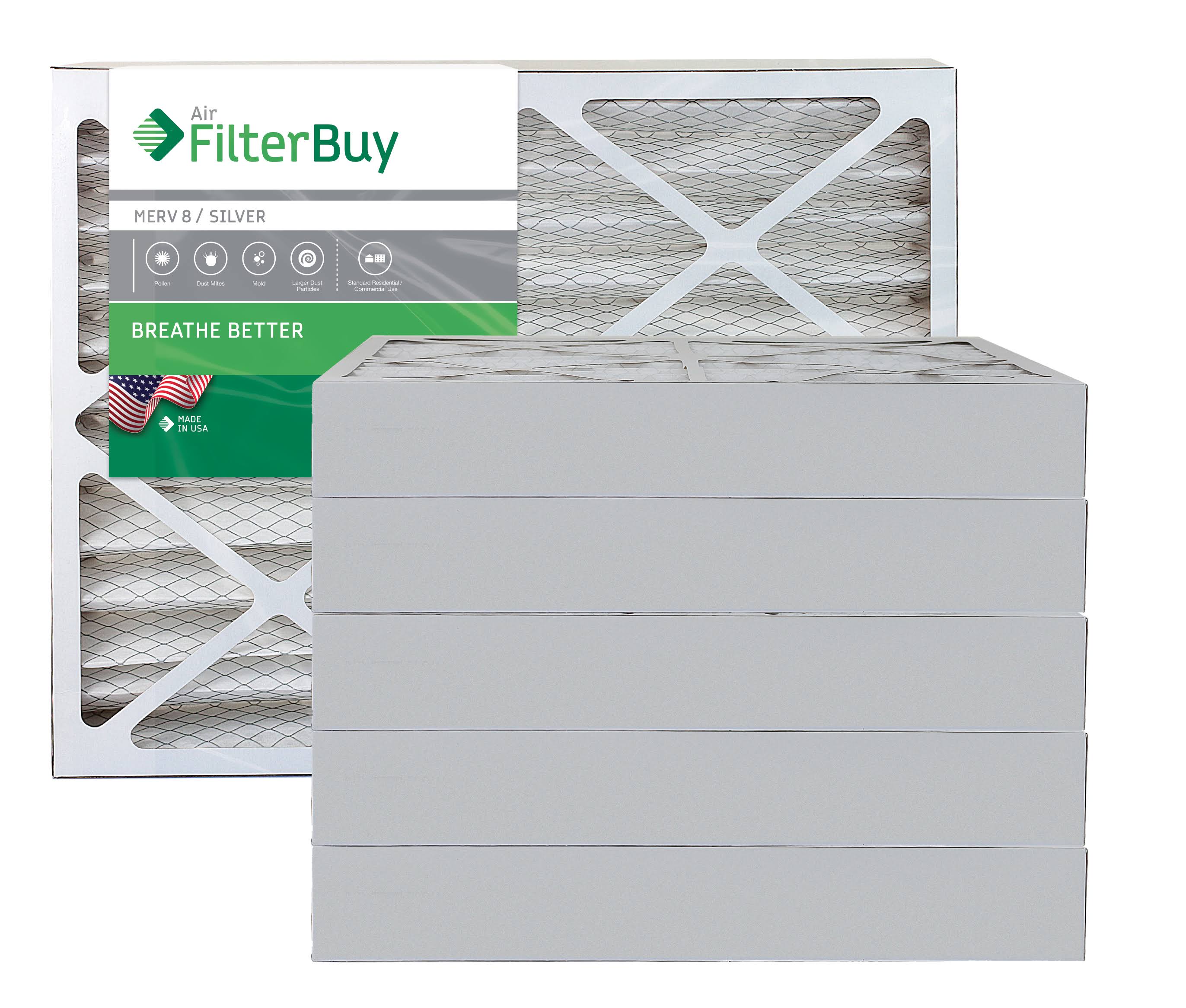 AFB Silver MERV 8 24x30x4 Pleated AC Furnace Air Filter. Pack of 6 Filters. 100% produced in The USA.