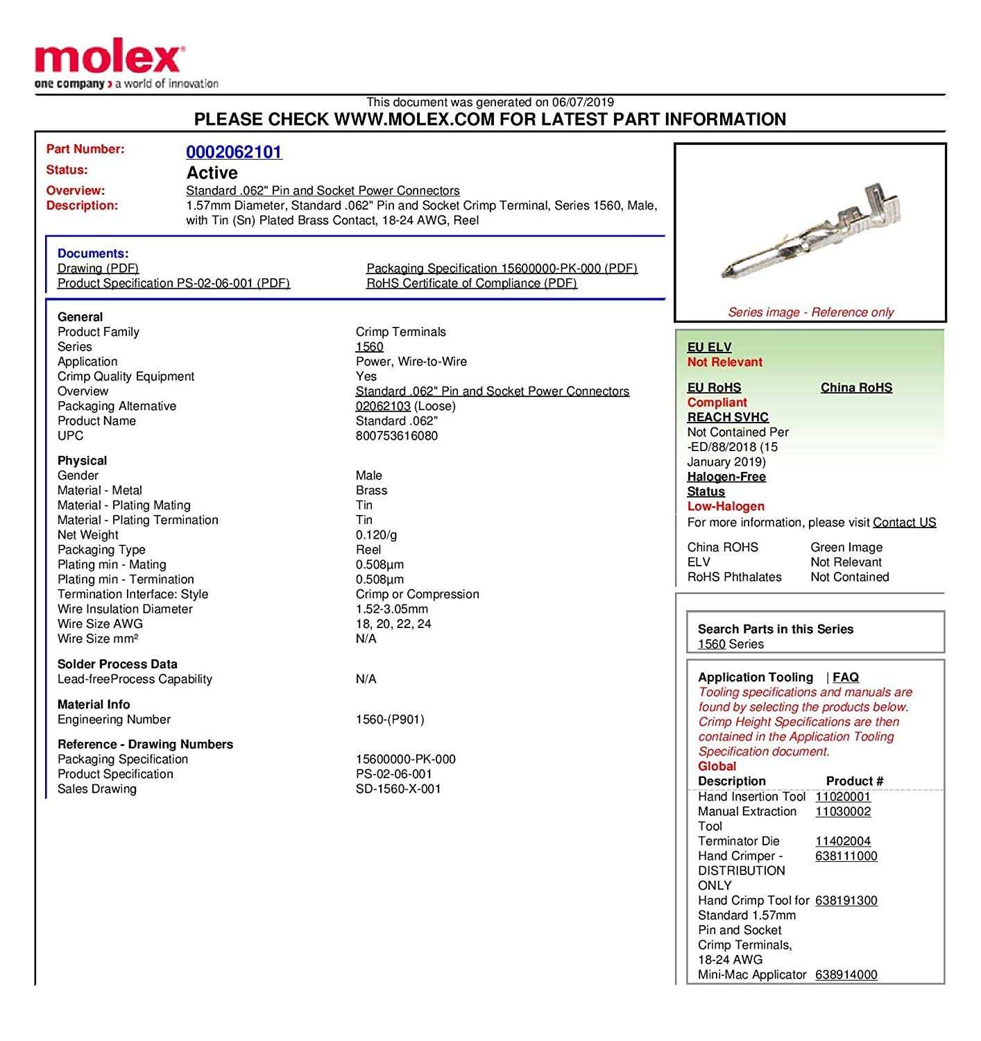 Molex Pin, Male .062