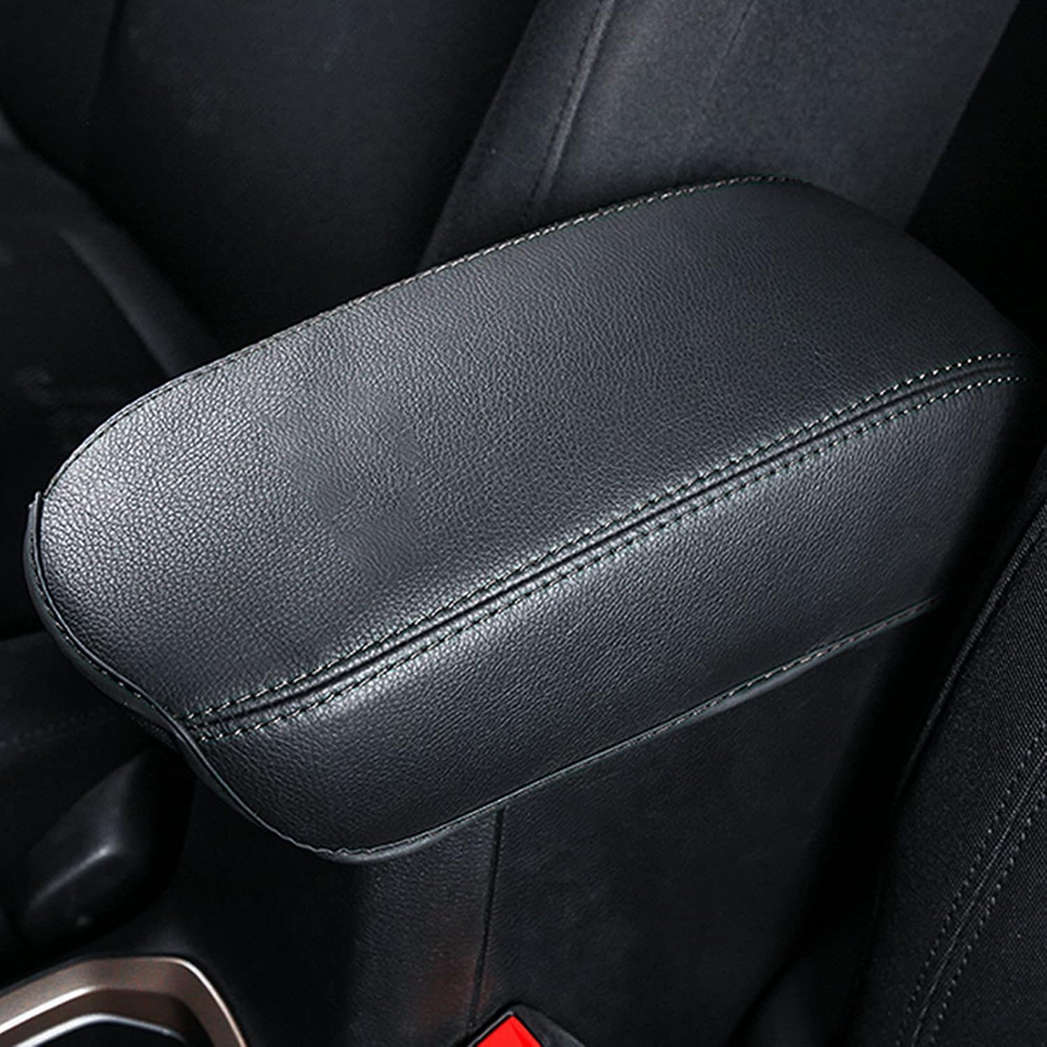SXCY Auto Center Console Cover for JE EP Renegade BU 2015+ 2015-2022 Armrest Cover Cushion Waterproof Armrest Cover Center Console Pad, Car Armrest Seat Box Cover Protector (Black Leather red line)