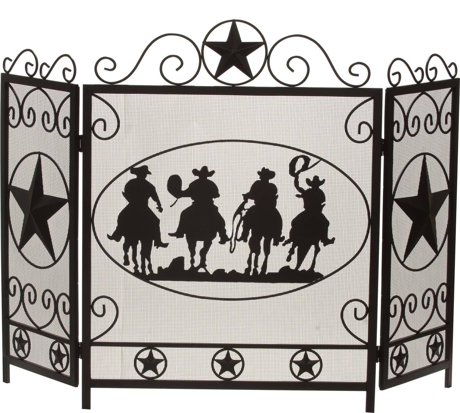 Dagan S166 Cowboy u0026 Star Design 3 Fold Wrought Iron Screen Black