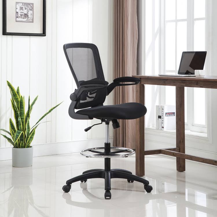 Naomi Home Serena Mid-Back Mesh Adjustable Drafting Chair Black/Black