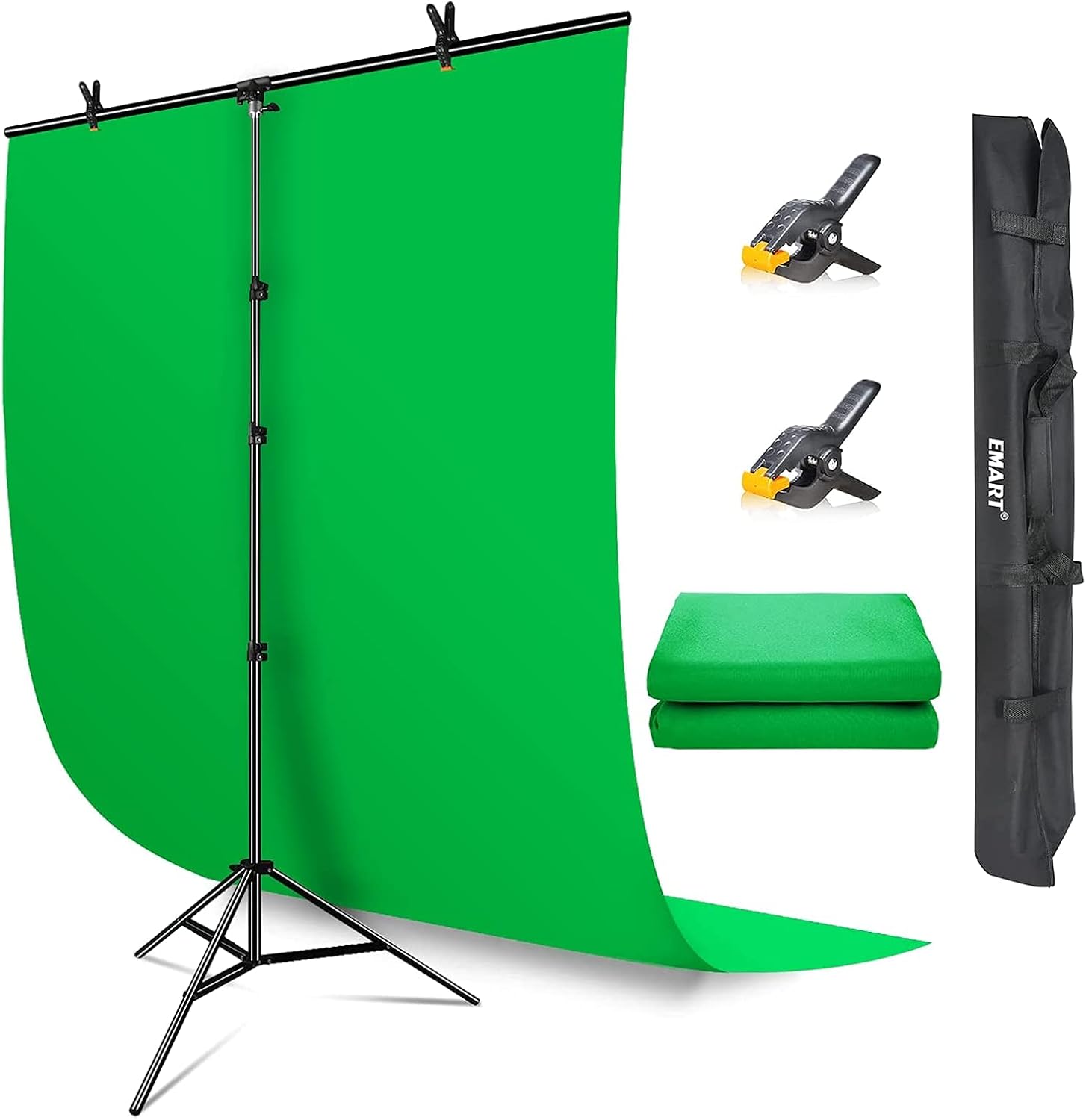 EMART Green Screen Backdrop with Stand, 5x7 ft Collapsible Greenscreen with Portable T-Shaped Background Support Kit, 5x8.5 ft Adjustable Stand for Streaming, Gaming, Zoom Pack of 2