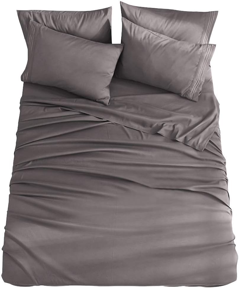 Shilucheng 6PC 100% Pure Egyptian Cotton Sheets Sets,Queen Size Cooling Bed Sheets 600 Thread Count Long Staple Cotton,Sateen Weave for Silky Feel, Fits Mattress 16