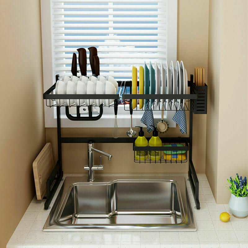 Teraves Large Stainless Steel Dish Rack Over Sink Drain Drying Holder Shelf Organizer