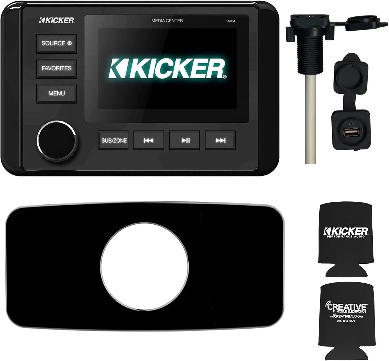 Kicker KMC4 Waterproof Radio with Stinger SEADASH3B Universal Marine 3
