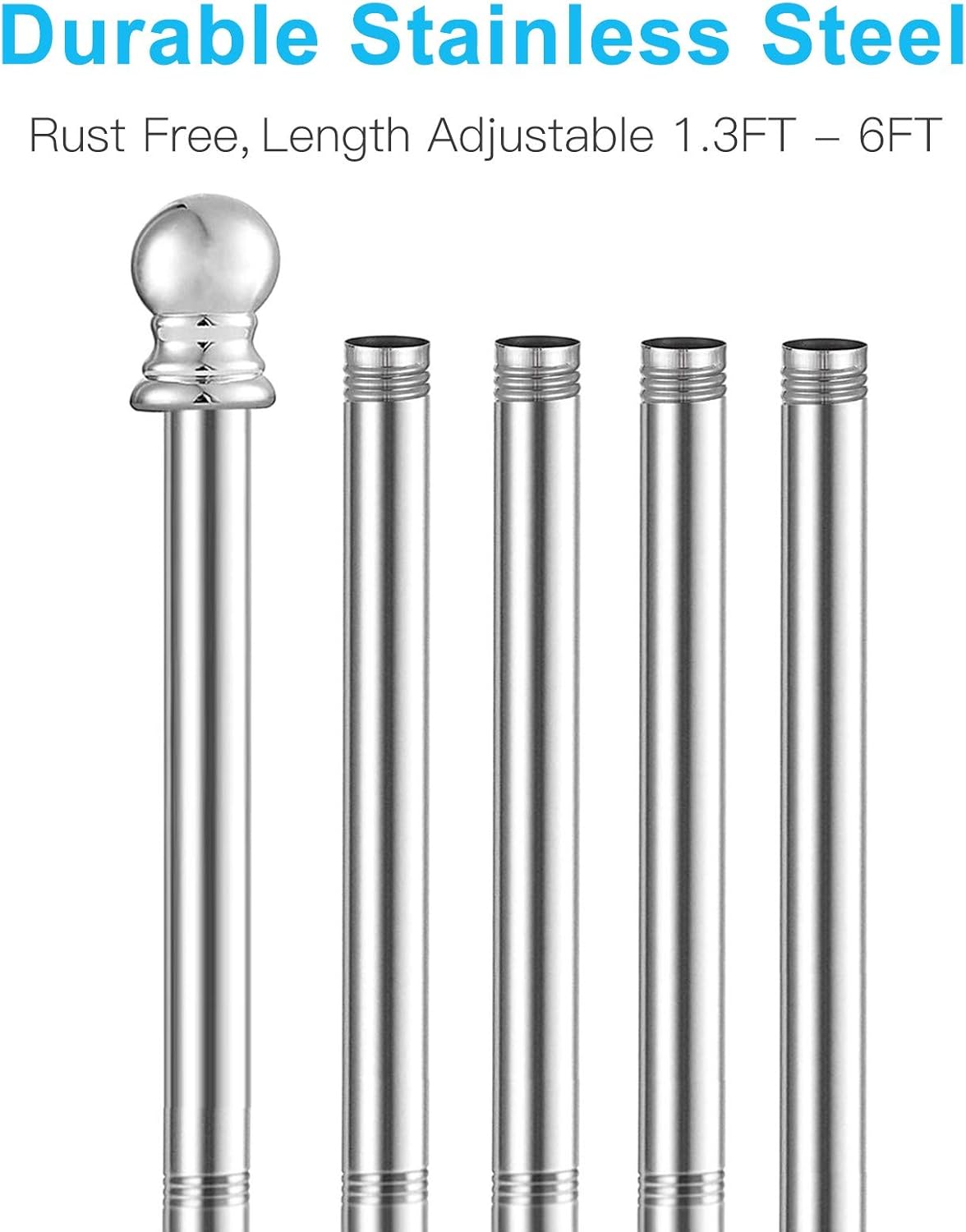 6FT Flag Pole Kit, 304 Stainless Steel Flagpole with Rotating Rings, Metal Base, American 3x5FT Nylon Flag for Outdoor Backyard Garden (Flag Pole + Bracket)