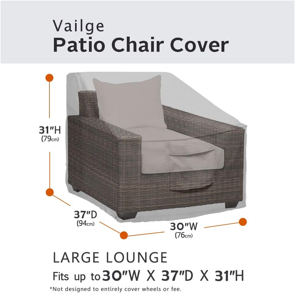 Vailge Patio Chair Covers, Lounge Deep Seat Cover, Heavy Duty and Waterproof Outdoor Lawn Patio Furniture Covers (2 Pack - Medium, Grey)
