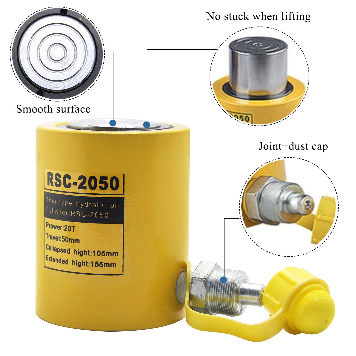 NEWTRY 20 ton Hydraulic Jack Cylinder Short Type Stoke 50mm(2inch) Protable Hydraulic Ram Industrial Lifting Jack, not for Car (20T)