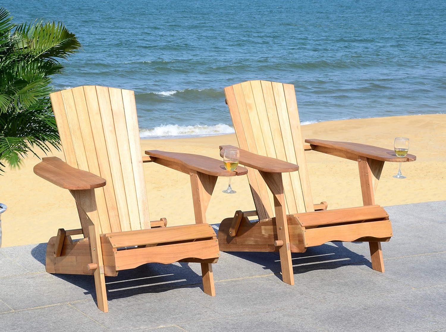 Safavieh PAT7034A-SET2 Outdoor Collection Breetel Teak (Set of 2) Adirondack Chair, Natural